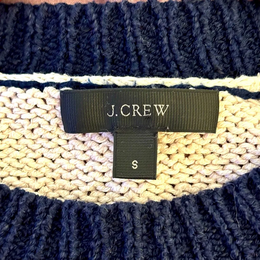J.Crew Sweater crewneck Pullover Knit navy cream stripes preppy casual small